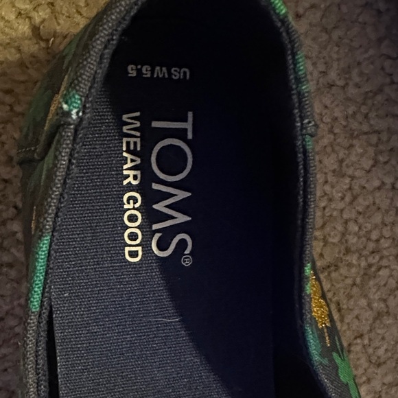TOMS Navy Slip-Ons with Green and Gold Floral Accents - Picture 3 of 6